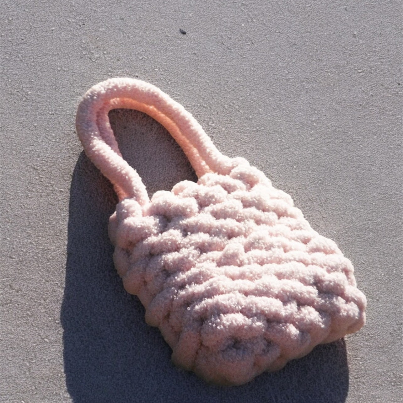 Marcy Pink Faux Fur Chunky Knit Bag