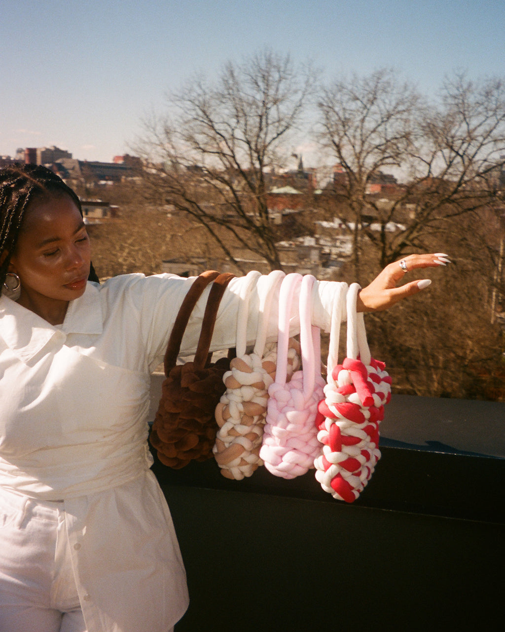 Joy Small Pink Chunky Knit Bag