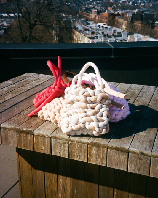 Isa Beige & Tan Chunky Knit Bag