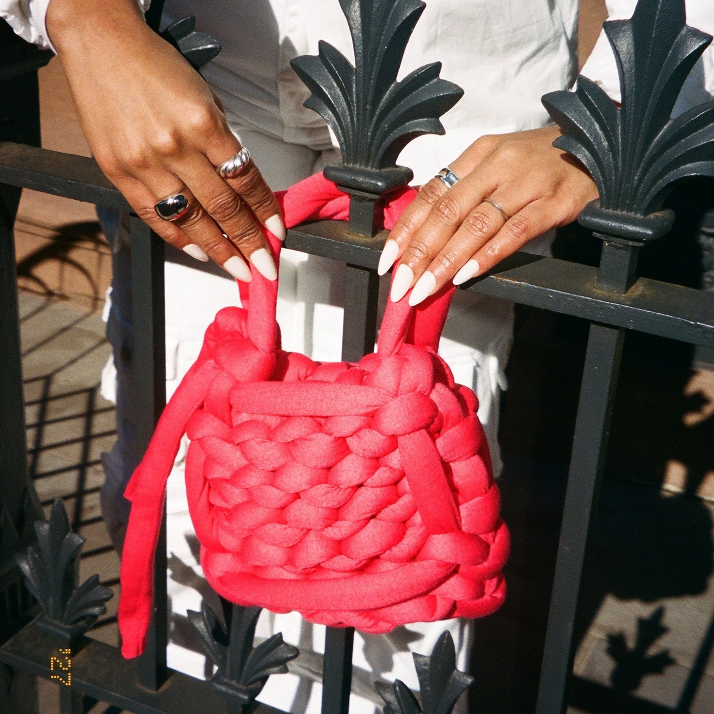 Kay Red Mini Chunky Knit Bag