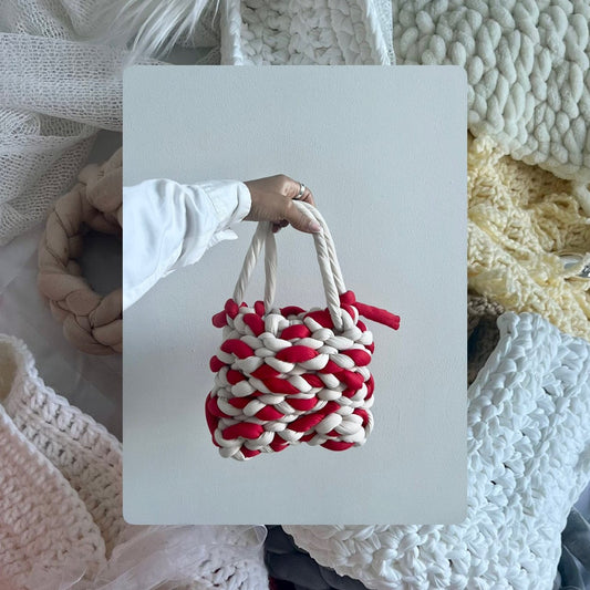 Grace Red & Beige Chunky Knit Bag