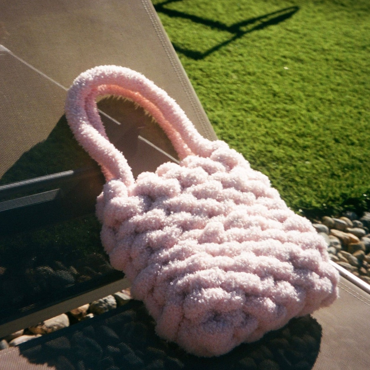 Marcy Pink Faux Fur Chunky Knit Bag