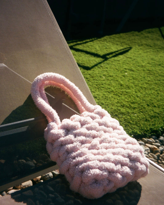 Marcy Pink Faux Fur Chunky Knit Bag