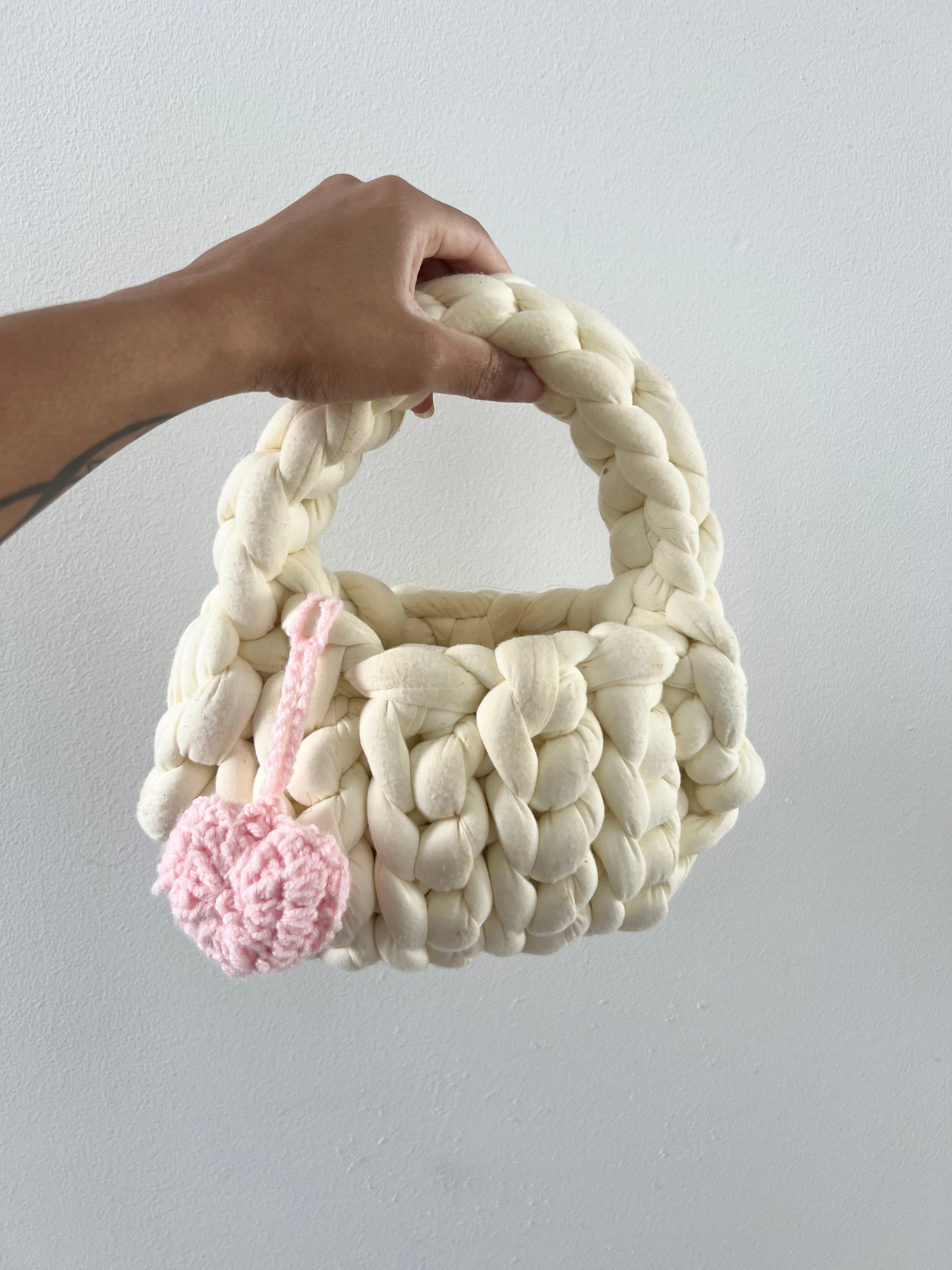 Puffy Crochet Heart Bag Charm — Pink