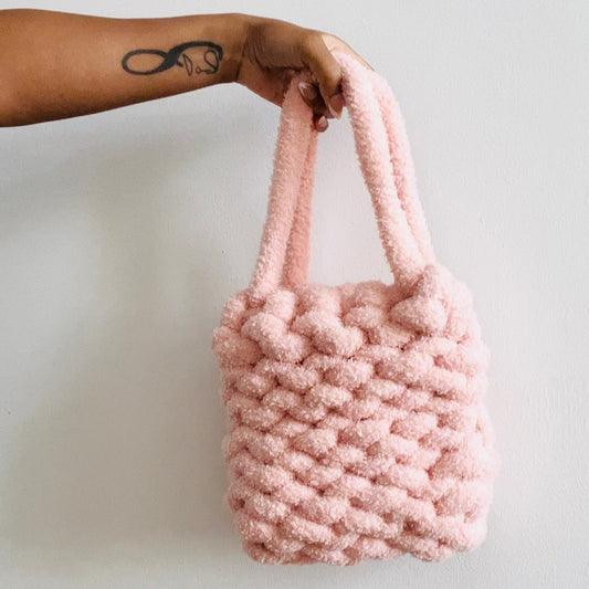 Marcy Pink Faux Fur Chunky Knit Bag