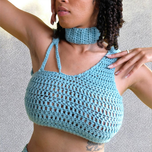 Lexi Assymetrical Crochet Crop Top