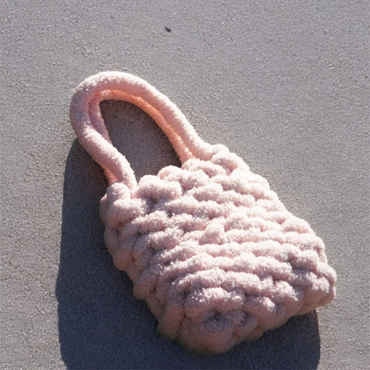 Marcy Pink Faux Fur Chunky Knit Bag