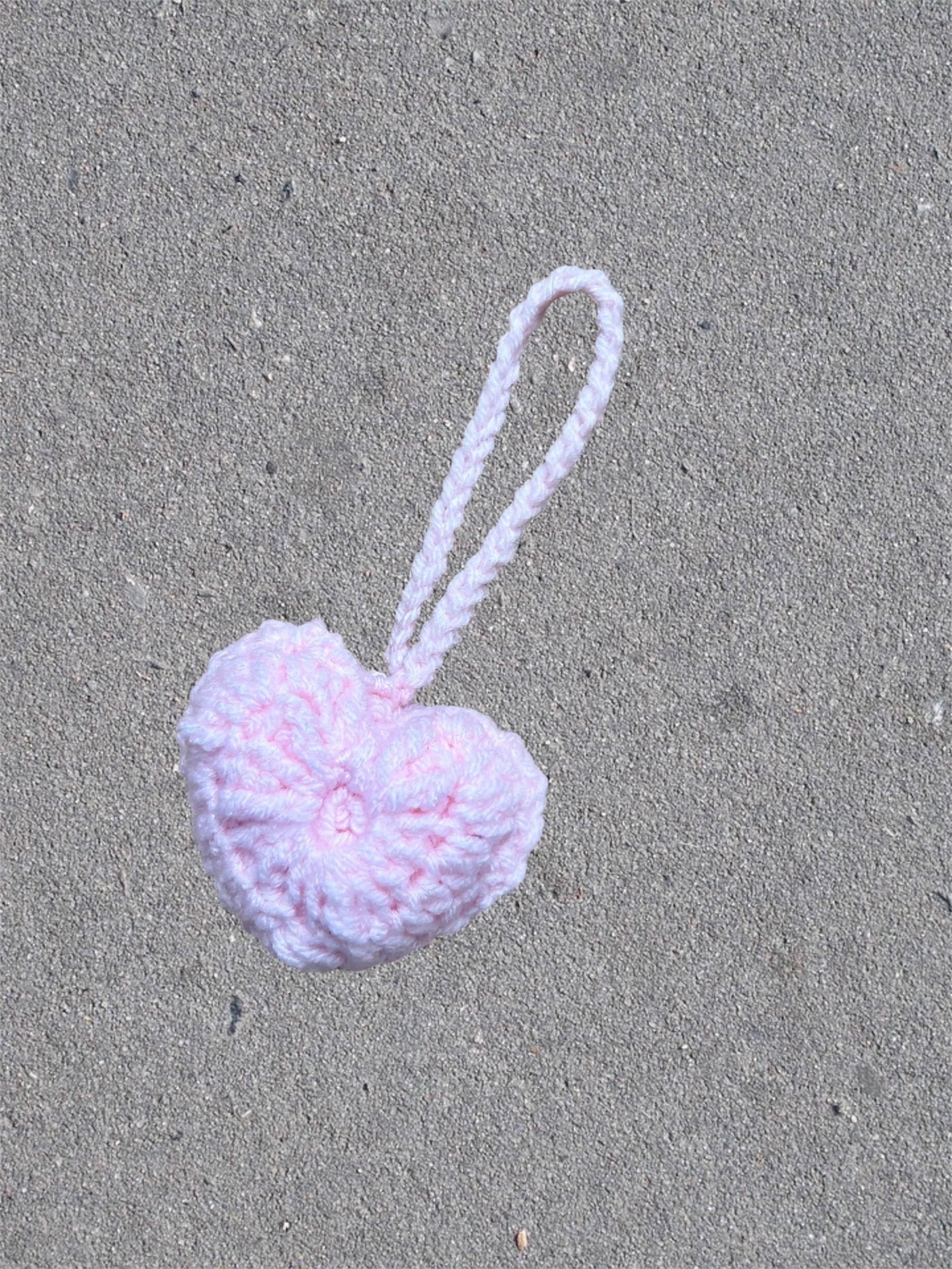 Puffy Crochet Heart Bag Charm — Pink