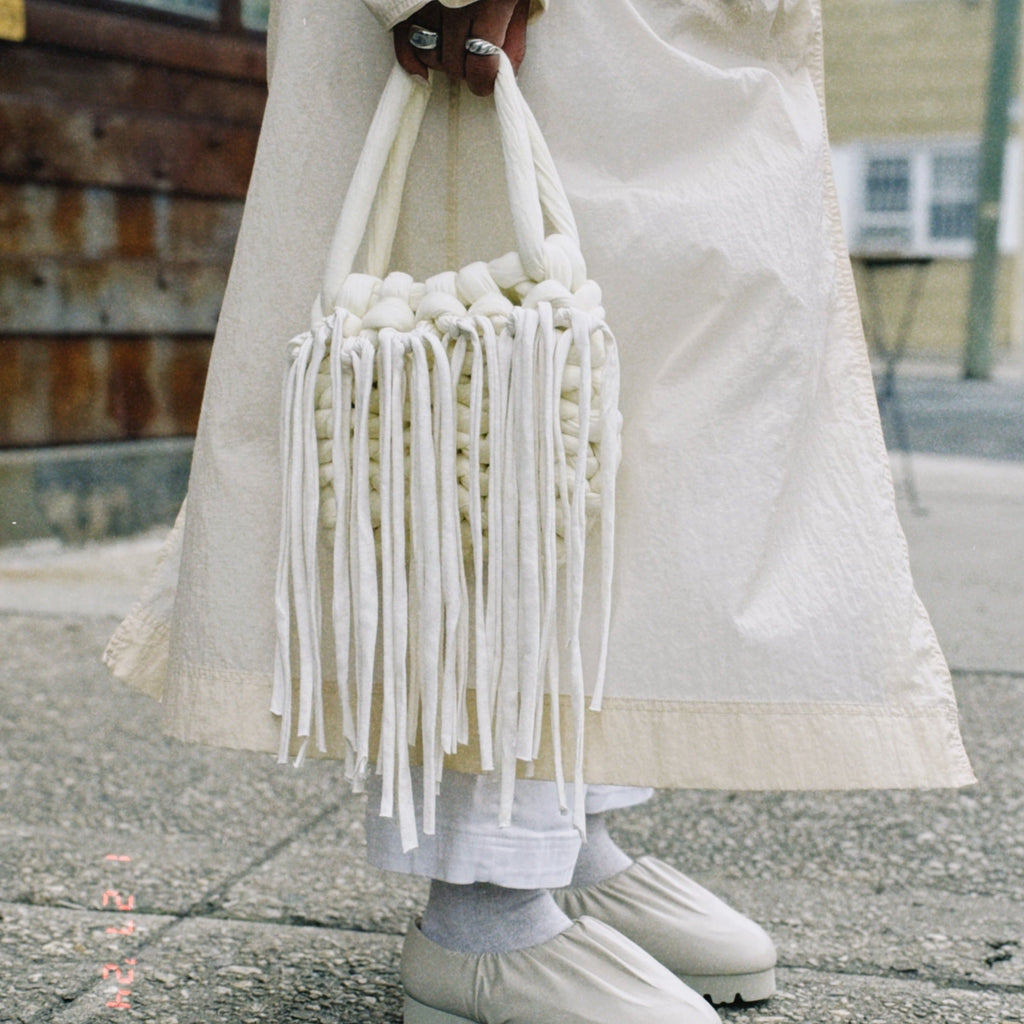 Mellie Off White Chunky Knit Fringe Bag