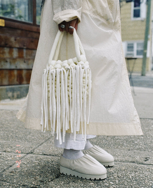 Mellie Off White Chunky Knit Fringe Bag